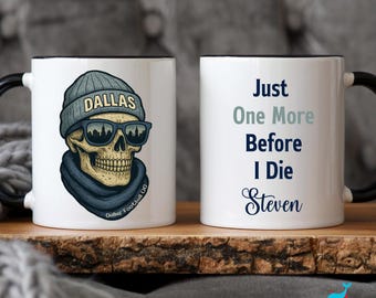 Dallas Football Skull Mug, Personalized Dallas Coffee Cup, Custom Name Fan Gift