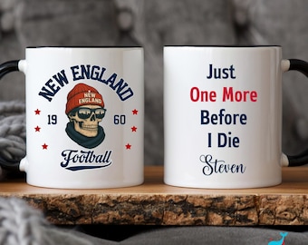 New England Football Skull Mug: Personalized Coffee Cup, Custom NE Fan Gift