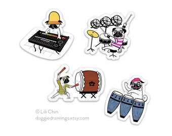 PUGCUSSION pugs & drums sticker set