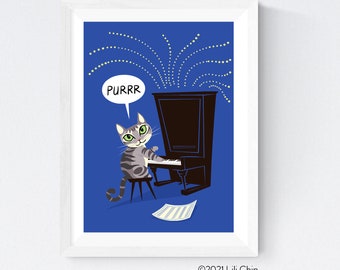 Nora The Piano Cat - 5x7 art print - limited edition