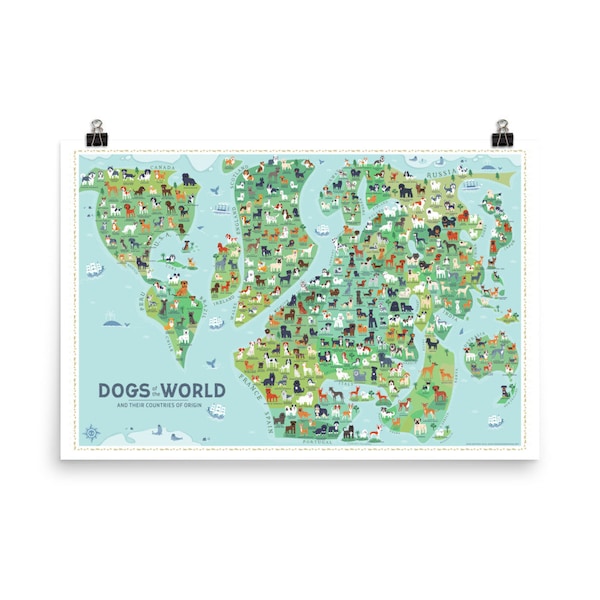 ART PRINT: Dogs of the World Map 24x36"