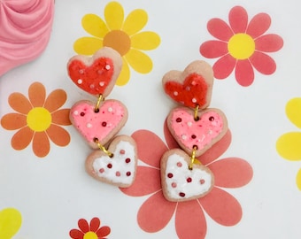 Frosted Heart Cookies // Handmade Earrings
