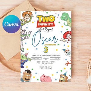 Deux infinis et au-delà, invitation d'anniversaire numérique, invitations d'anniversaire pour enfants, invitation électronique, invitation numérique, carte d'invitation, anniversaire de garçon, invitation de garçon