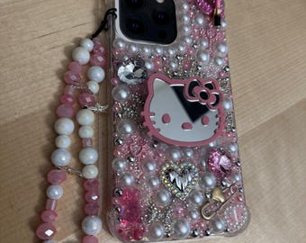 Hello Kitty Junk Case Bundle, Phone Case, Pink Preppy Stuff, IPhone, Sanrio Inspired, Girly Gift, Decoden, Nail Charm, Y2k PhoneCase, Kuromi