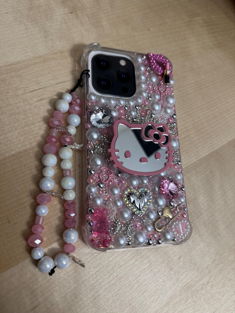 Hello Kitty Junk Case Bundle, Phone Case, Pink Preppy Stuff, IPhone, Sanrio Inspired, Girly Gift, Decoden, Nail Charm, Y2k PhoneCase, Kuromi image 1