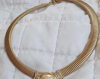 Vintage DIOR Gold Snake Chain Necklace & Earrings Set - Rhinestone