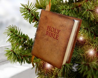 Miniature Bible Christmas Ornament with Christmas Nativity Story from Bible Books of John, Luke, Matthew, Colossians, Hebrews