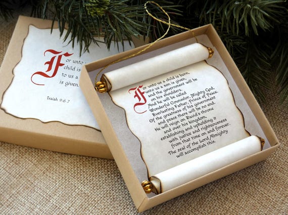 Unto Us a Child is Born - Bible Scroll Ornament - Drop Cap - Christian Jesus Prophecy Nativity bulk pricing