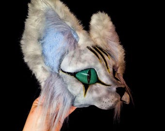 Realistic Cat Therian Mask, Ecological Plastic, Faux Fur Lined Quadrobics Costume