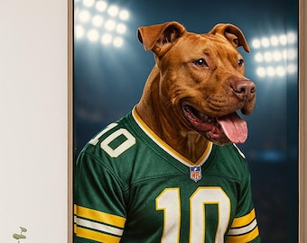 Custom Sports Jersey Pet Portrait, Dog in Football Shirt Personalized Gift Digital File