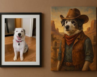 Custom Cowboy Pet Portrait | Western Dog Art Funny Gift | Personalized Artwork Digital Download