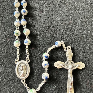 Catholic Rosary Ceramic 8mm Blue Flowers