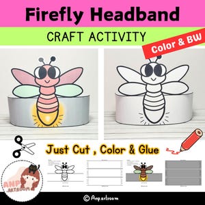 Firefly Headband - Insect Paper Hat & Bug Crown - DIY Coloring Activity Costume - Printable Instant Download