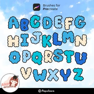 Cloudy Uppercase Letters Stamps|Procreate brushes stamps|procreate letter stamps|tools for procreate|Procreate Stamps doodle|Handwritten