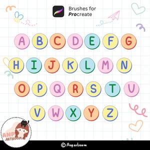 Cute Round Alphabet and Number Stamps|Procreate brushes stamps|procreate letter stamps|tools for procreate|Procreate Stamps doodle
