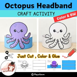 Octopus Headband - Animal Paper Hat & Crown - DIY Coloring Activity Costume - Printable Instant Download