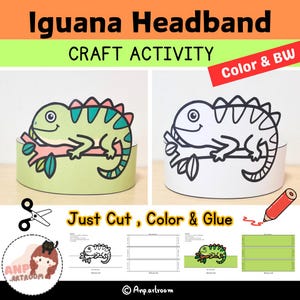 Diadema de iguana - Sombrero y corona de papel de animal - Disfraz para colorear - Descarga instantánea e imprimible