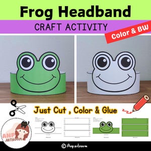 Frog Headband - Animal Paper Hat & Crown - DIY Coloring Activity Costume - Printable Instant Download