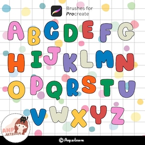 Lindos sellos con letras y números/Sellos con pinceles de Procreate/Sellos con letras de Procreate/Herramientas para Procreate/Sellos para garabatos de Procreate/Escritos a mano