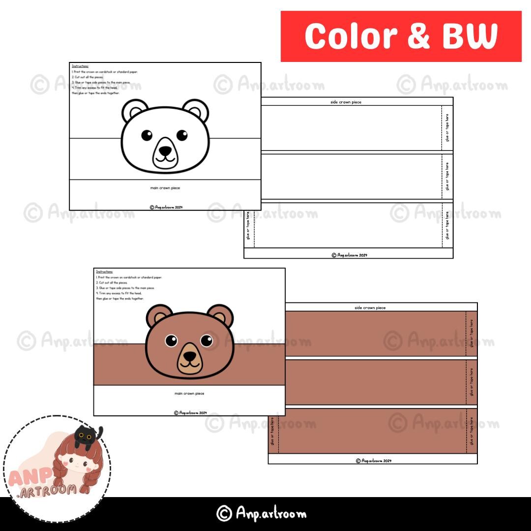 Bear Headband - Animal Paper Hat & Crown - DIY Coloring Activity ...