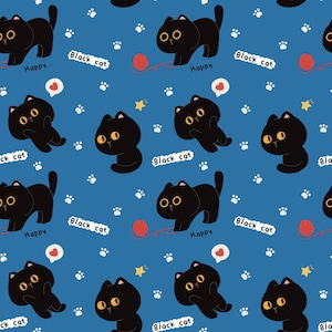 Papel digital de lindos gatos negros, patrones sin costuras, papel para álbumes de recortes, fondos de animales, imprimible, descarga instantánea, uso comercial
