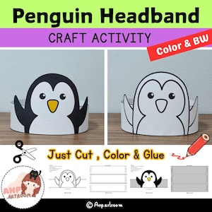 Pinguin Stirnband - Tier Papier Hut & Krone - DIY Färbung Aktivität Kostüm - Printable Instant Download