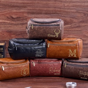 Engraved Men&#39;s Toiletry Bag,Personalized Leather Travel Kit,Groomsmen Gift,Anniversary Gift,Travel Toiletry Bag,Leather Gift for Him,Wedding