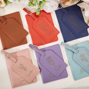 Aangepaste lederen bagagelabel en paspoorthouderset, gepersonaliseerde paspoorthoes met naam, reisaccessoires, reisset cadeau voor mannen en vrouwen.