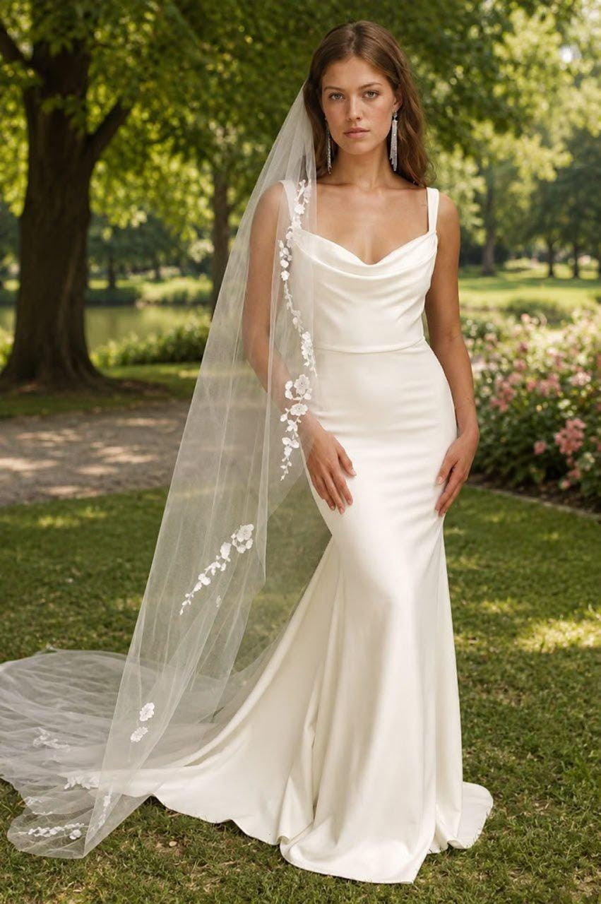 low back ivory dress Simple Wedding With Back, Buttons & Train Size: Size: L