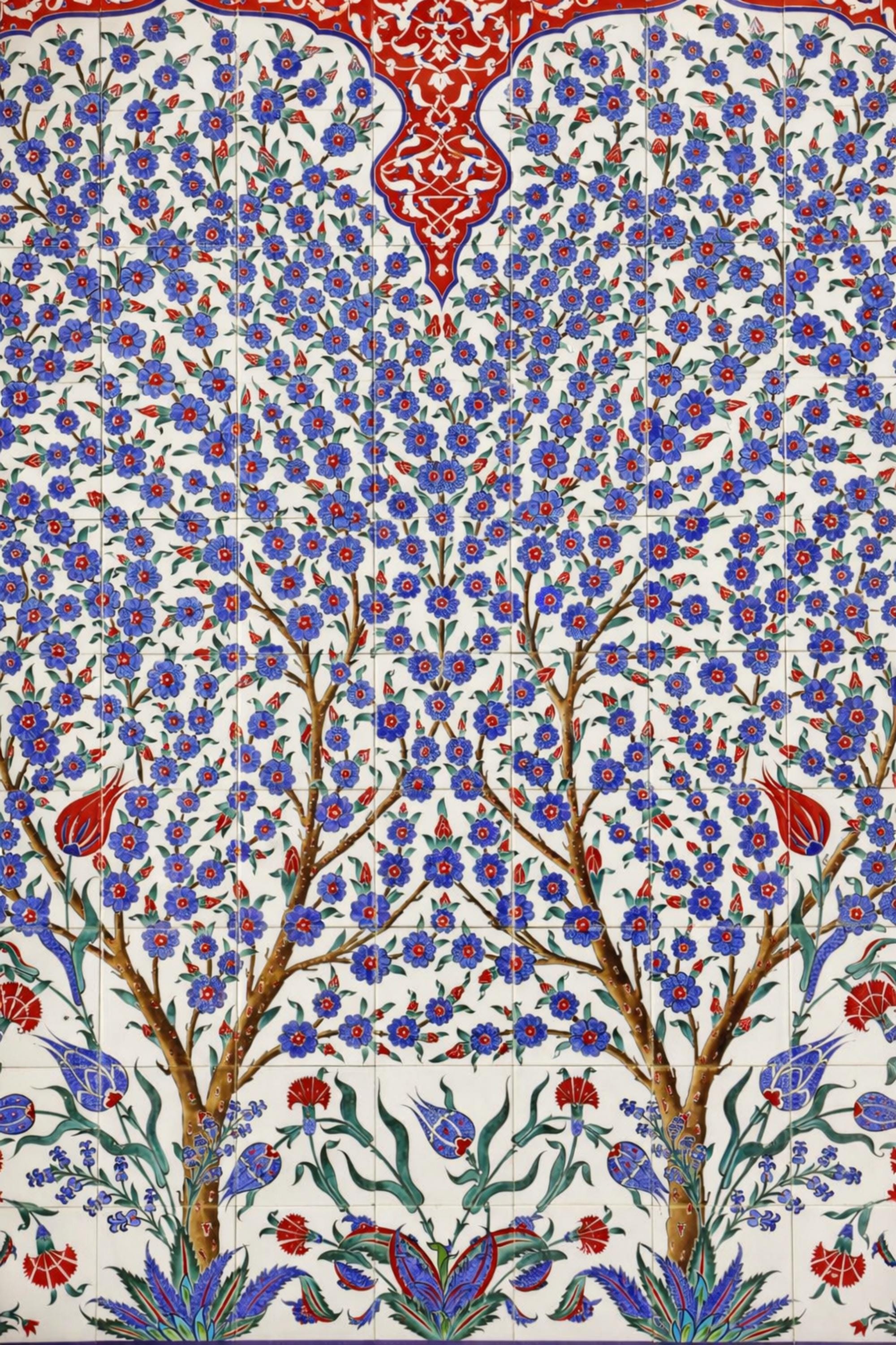 Islamic Wall Art, Ottoman Iznik Tile Pattern, Tree of Life Print, Blue ...