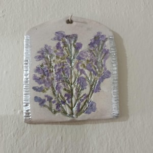 Handmade Pressed Flower Ceramic Wall Hanging - Dried Lavender Look Floral Art - Rustic Botanical Home Decor