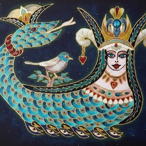 Shahmaran Art Print: Anatolian Mythological Serpent Queen, A4 Folk Art Poster