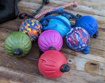 Bola de espuma de 8,9 cm para cães | Brinquedo de puxar com bola, brinquedo para interação com o treinador, recompensa para cães de trabalho e esportes, bola presa a uma corda, bola flutuante para puxar
