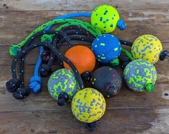 3" Foam Dog Reward Ball Tug | Fetch Ball Tug Toy, Handler Engagement Toy, Working Sport K9 Reward, Ball on a String, Floating Ball Tug