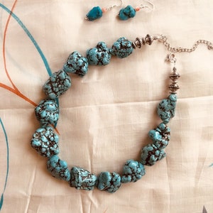 Turquoise Necklace, Chunky Turquoise Necklace, Silver Turquoise Necklace, Statement Necklace