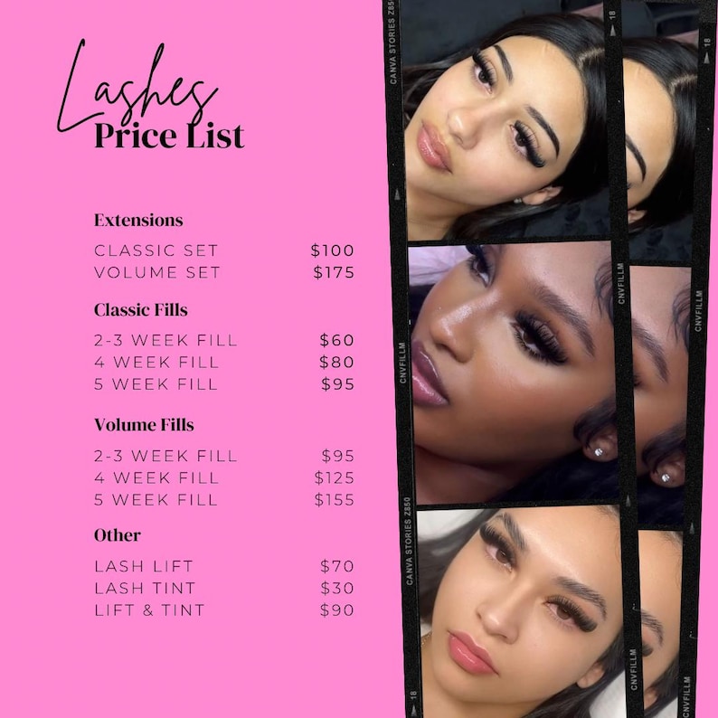 Lash Pages Customizable Lash Pricing Template | Animated Video & Digital Ready-to ...