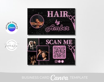 Rosa Visitenkarte Template, Beauty Salon Hair, Perücke, Lash Canva Template