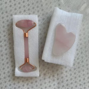 Natural Jade Roller and Gua Sha Set - Rose Quartz Facial Massage Tools for Face Lifting & Skin Care