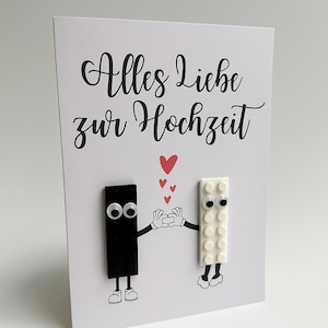 Hochzeitskarte mit Baustein-Figuren | Handgemachte 3D-Karte zur Hochzeit | Lustige Karte für Brautpaar – Wackelaugen Design