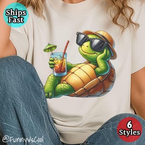 turtle lying down holding a drink - cute shirt, tee, sweatshirt, women&#39;s, toddler, youth, unisex