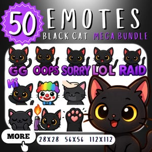 50 Black Cat Emotes Mega Bundle, Twitch Emotes, Black Cat Emote Pack, Trendy Emotes, Cute Emote, Cat Emote, Stream Graphic, Digital Download