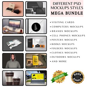 PSD Mockup Mega Bundle | Business Cards Computers Brands Posters Editable PSD
