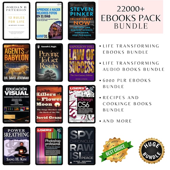 22,000+ eBooks Pack Bundle | Self-Help, Business, Audio, Recipes, PLR, Cookbooks, Learning | Mega Digital Library Set