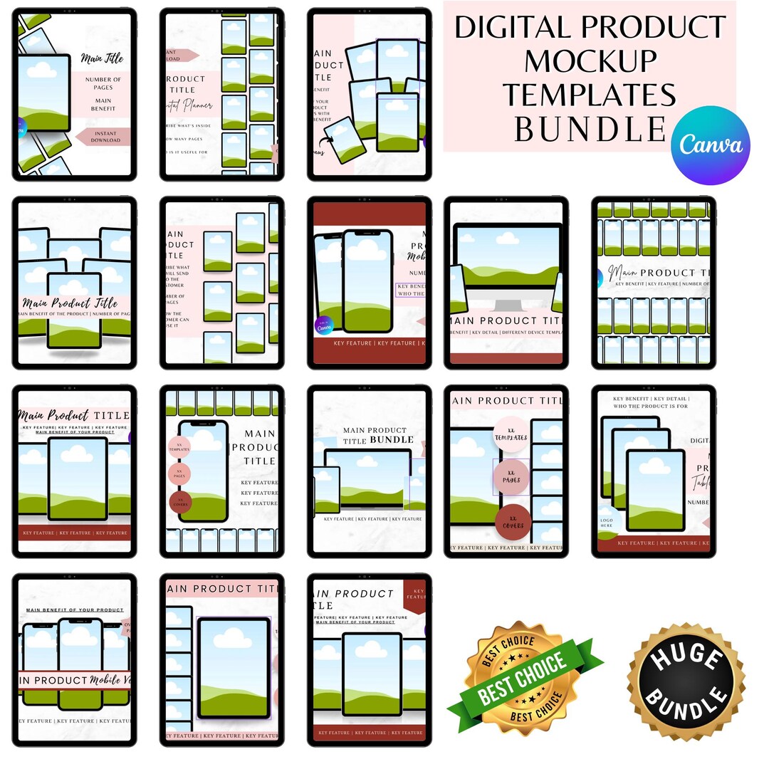 Digital Product Mockup Templates MEGA Bundle Canva Editable Listing