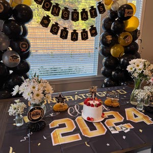 Graduation Decorations 2025 Blue or Black Set - Congrats Grad Banner, Balloons, Streamers, Backdrop - High School and College Party Supplies