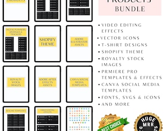 MRRデジタル製品バンドル | Canvaテンプレート、Shopifyテーマ、ストック画像、ビデオエフェクト、履歴書、アイコン | 即時ダウンロード PLR MRR