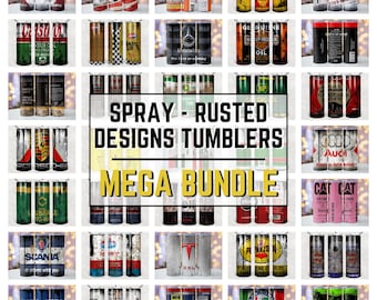 Spray Rusted Tumbler Wrap Bundle | Grunge, Distressed, Industrial, Mechanic, Oil Can, Car, 20oz Skinny, Sublimation PNG