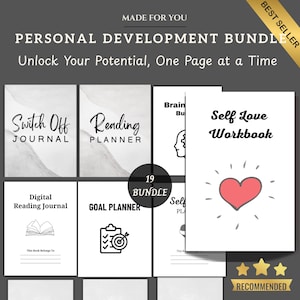 Planer-Bundle für persönliche Entwicklung, persönliches Wachstums-Arbeitsbuch, Mindset-Werkzeuge & Ziele-Kit, motivierende Printables, Tackers, Journals