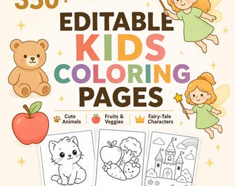 Dibujos para colorear para niños, imprimibles, libro para colorear editable, hojas de actividades preescolares, aprendizaje en casa.