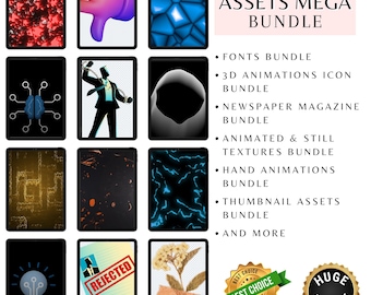 Bearbeitungsassets Mega Bundle | Animation Icons, Schriften, Texturen, Miniaturbilder, Magazin, Handanimationen | Digital Ersteller Kit